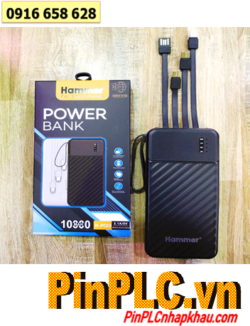 HAMMER H-PC03 PowerBank, Pin dự phòng HAMMER H-PC03 chuẩn 10.000mAh (5V/2.1A, có ĐÈN, 04 dây cáp) /Bảo hành 01 năm